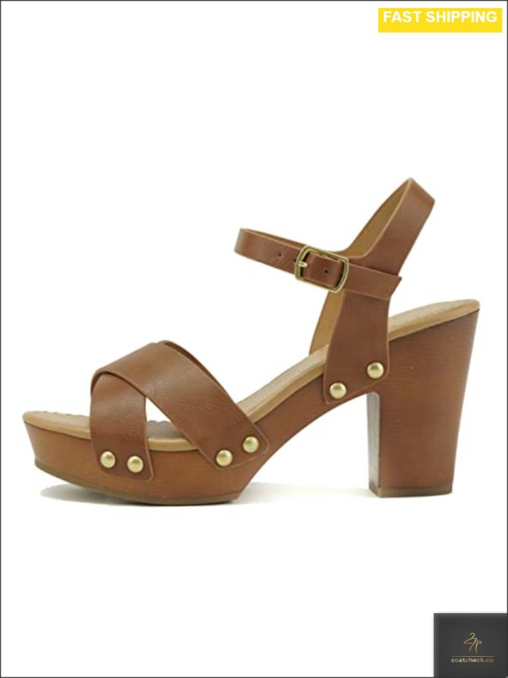Platform Heeled Sandals Crisscross Stud Ankle Strap Buckle